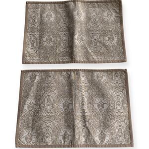 Set of 2 Tan Ivory Medallion Scroll Floral Print Placemats
